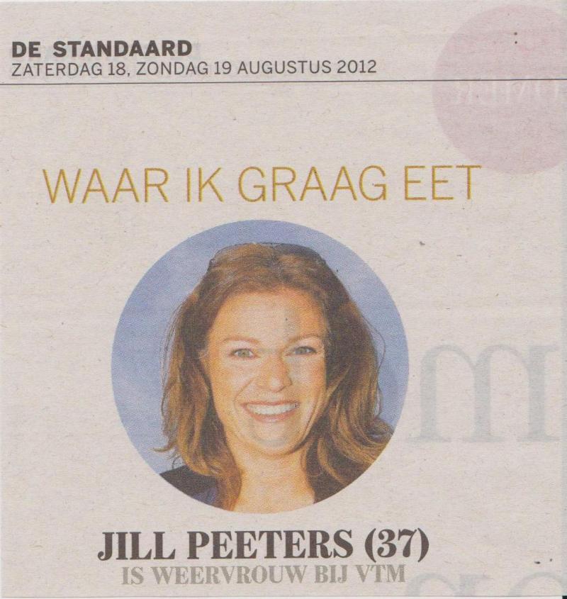 De Standaard - zaterdag 18 augustus 2012 -- Jill Peeters - Waar ik graag eet.